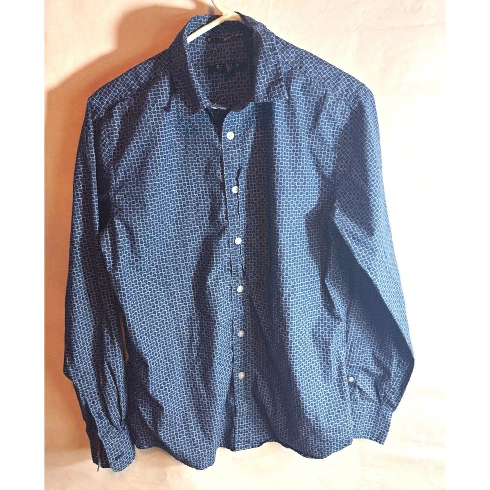 21 Men S Regular Blue Geometric Woven Long Sleeve Point Collar Button-Up